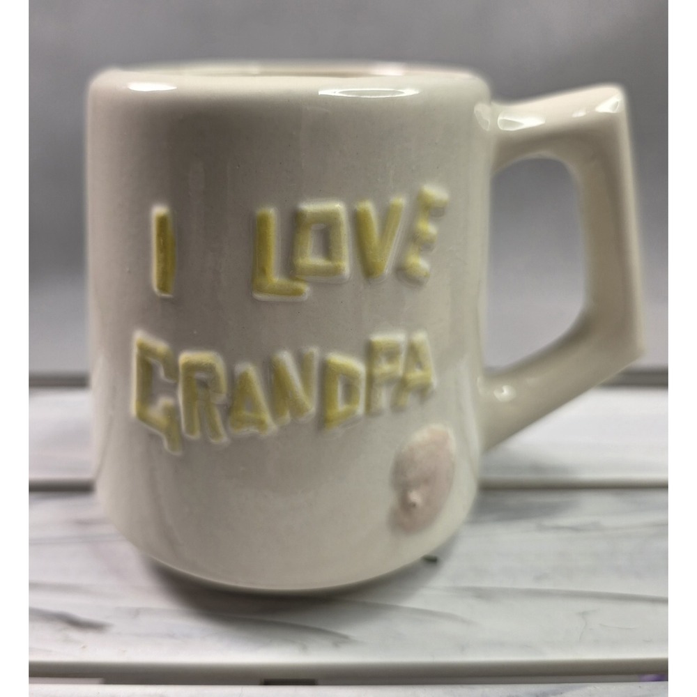 Vintage Handmade I Love Grandpa 3D Ceramic Mug with Sculpted Faces